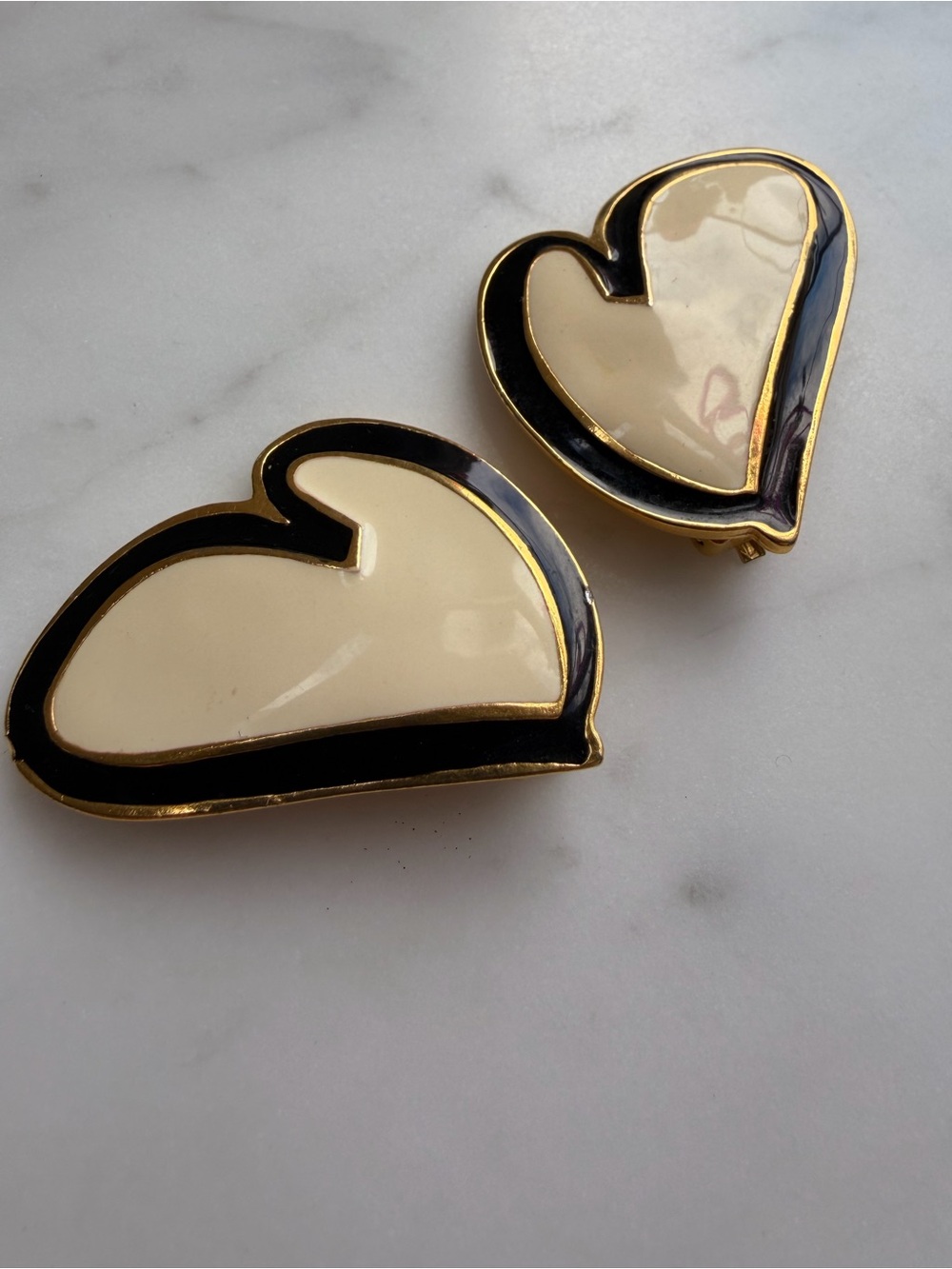 Escada Cream and Black Heart Earrings - Picture 2 of 4